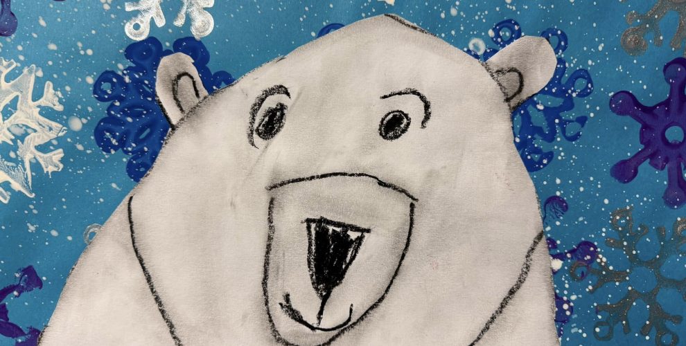 Kindergarten used those stamped backgrounds they made last week in Art for these super cute polar b...