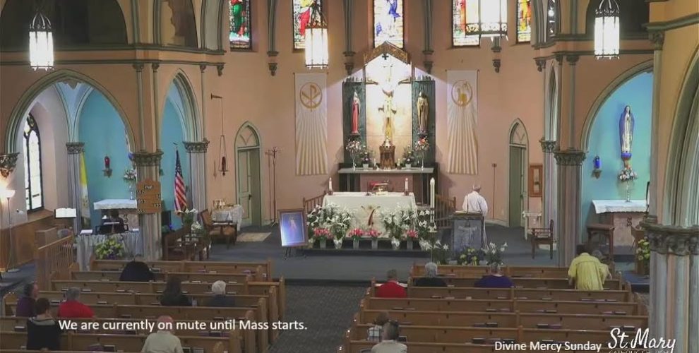 Mass is streaming live at  and the church websites....