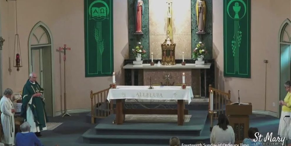 Today's Mass begins at 11, the stream is now live on the both churches and the school websites, also...