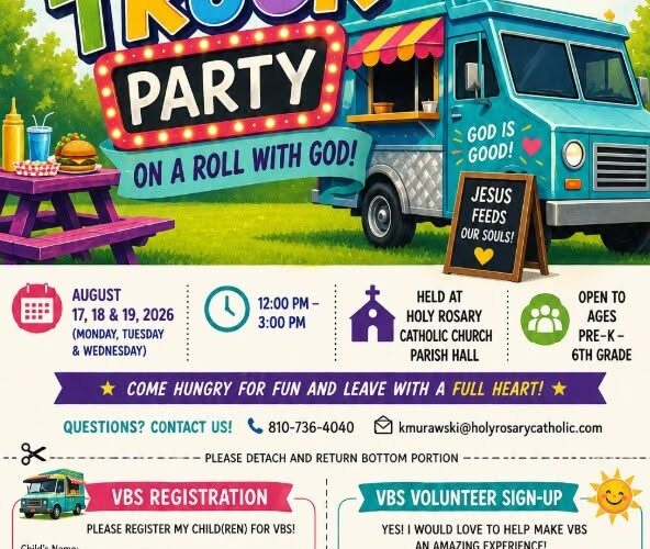 Food Truck Party VBS is coming to Holy Rosary Catholic Church!...